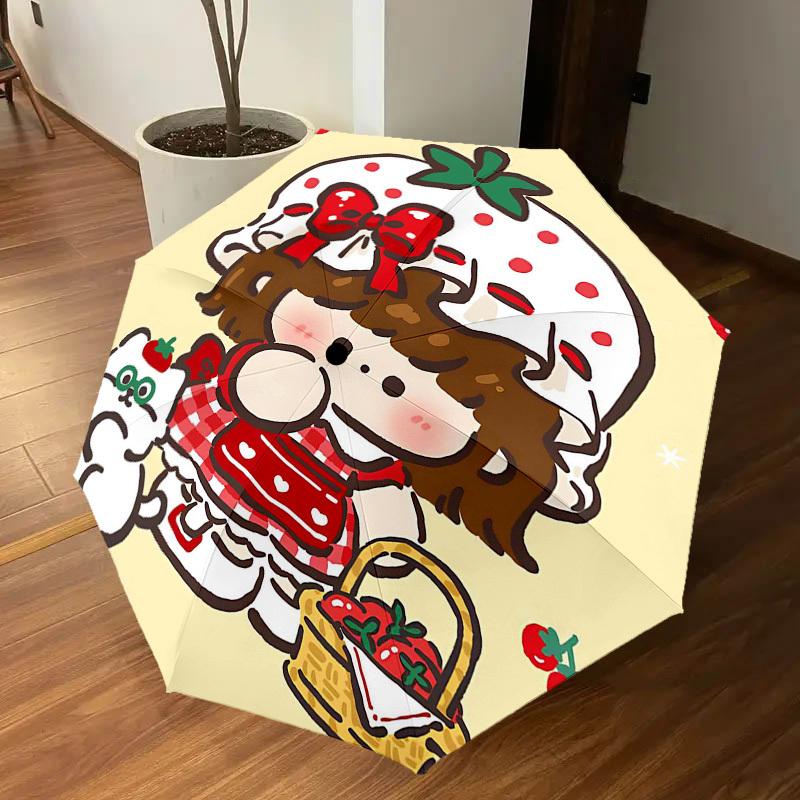 1PC strawberry cat Umbrella-8-Rib Reinforced, Automatic Open, Lightweight & Durable, Cute Fashion Accessory for Outdoor-Y0366