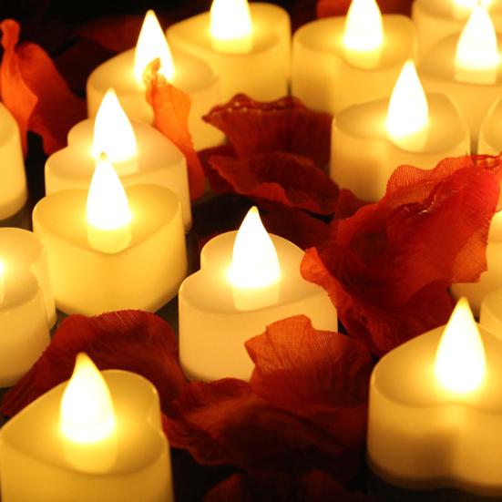 24 шт. светодиодных чайных свечей в форме сердца, беспламенные мерцающие свечи, электрические чайные свечи на батарейках для Дня святого Валентина