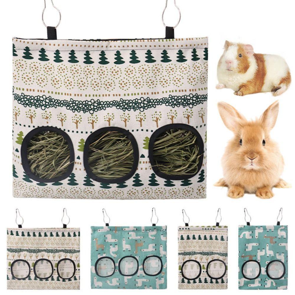Slow Feed Hanging Hay Feeder Hook-Secured Hay Storage Dispenser Small Pet Feeding Bag Hamsters