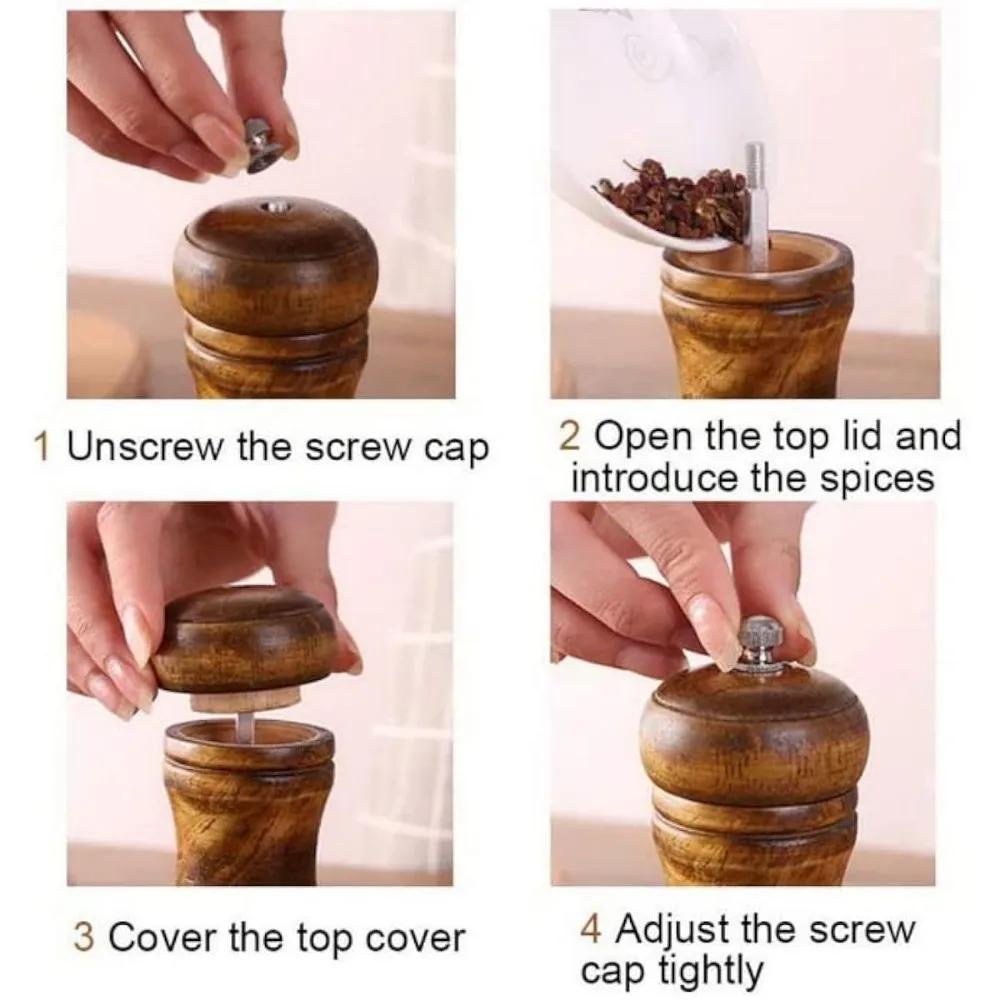 Деревянная мельница для перца/соли, регулируемая керамическая мельница, ручные мельницы для специй для домашнего использования на кухне