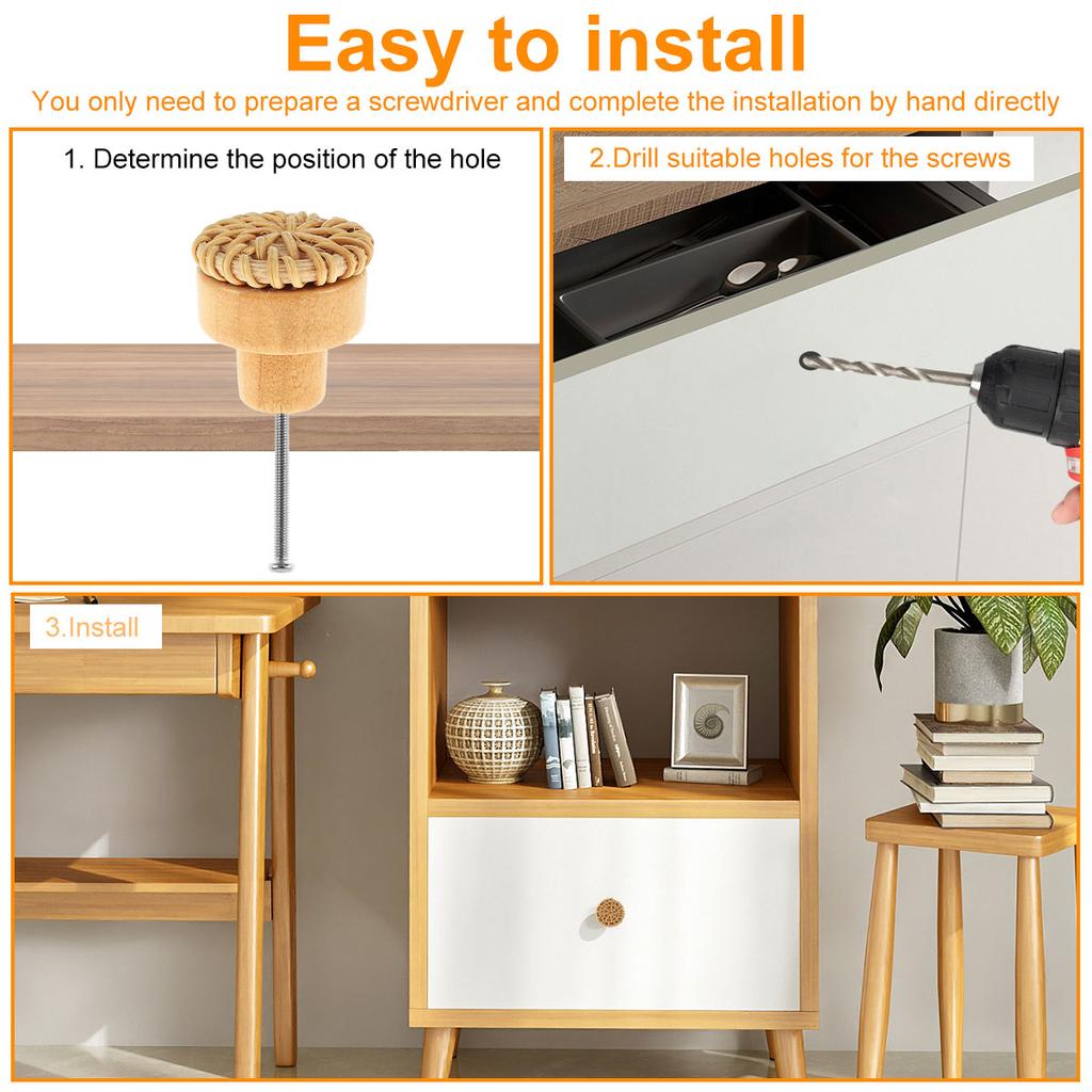 Набор из 12 шт. плетеных ротанговых мебельных ручек, круглые деревянные ручки для ящиков, декоративные мебельные ручки-пуговицы, многоцелевые плетеные ручки для ящиков для