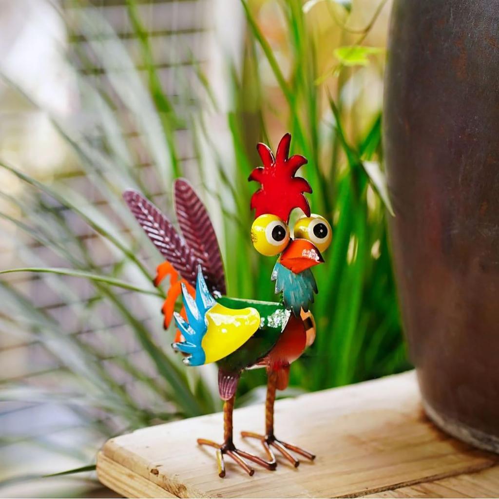Metal Rooster Decor Colorful Standing Rooster Statue Iron Chicken Yard Art Chicken Figurines Rooster Yard Sculpture for Outdoor