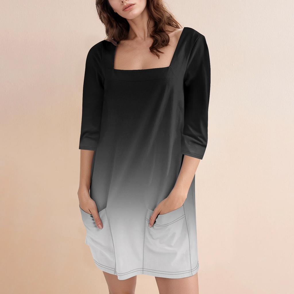 Женское модное повседневное короткое платье с квадратным вырезом и рукавом 3/4