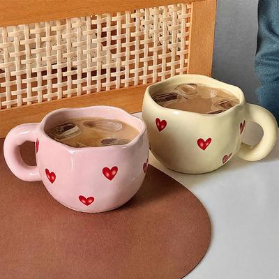 Керамическая кофейная кружка с ручкой, расписанная вручную, с дизайном в виде сердца, для молока, чая, романтический подарок на День святого Валентина, годовщину, набор для пары