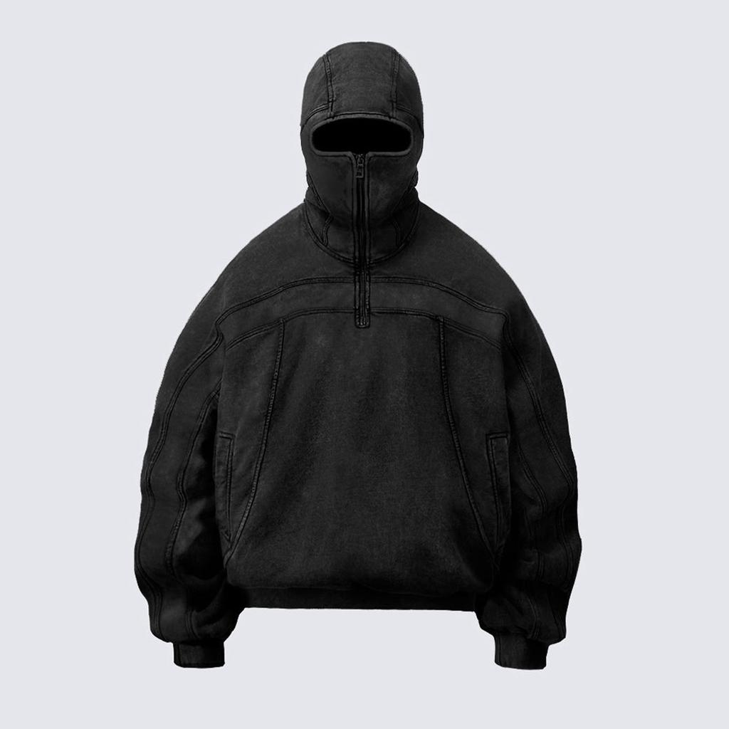 Men's Hooded Pullover With Balaclava Hoodie With Zip Double Hood Masked Windproof Warm Jacket Sweatshirt Leisure Sweatshirt
