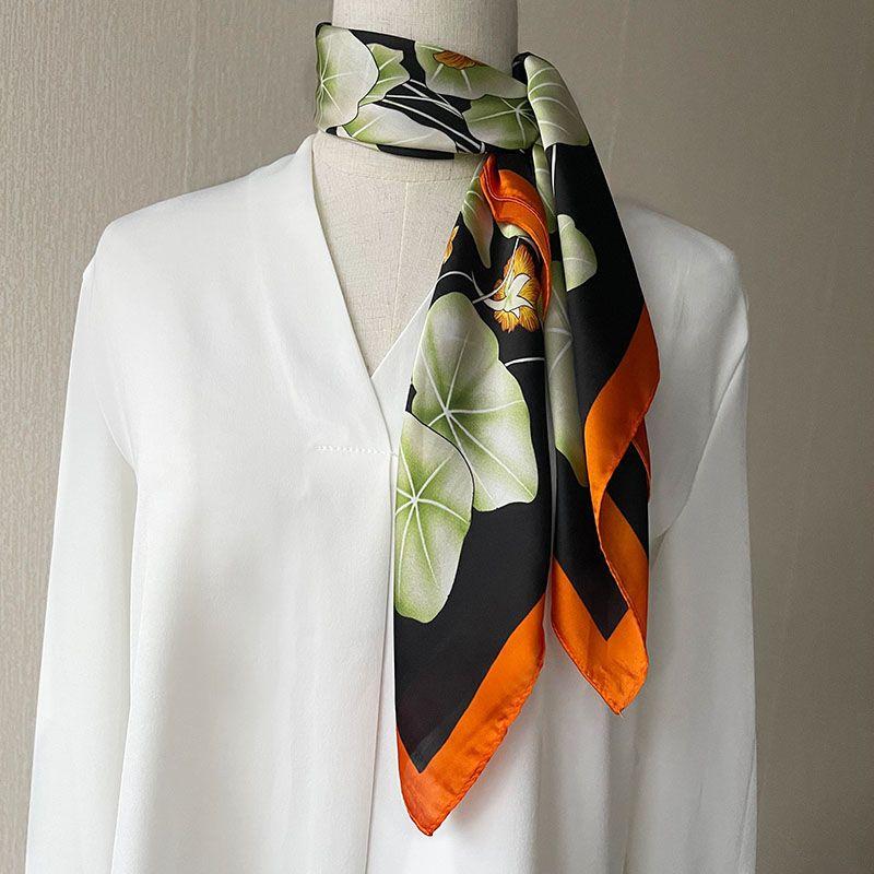 Женский маленький квадратный платок в китайском стиле ретро с лесным принтом, похожий на шелк | Весенне-летний платок для защиты шеи для женщин