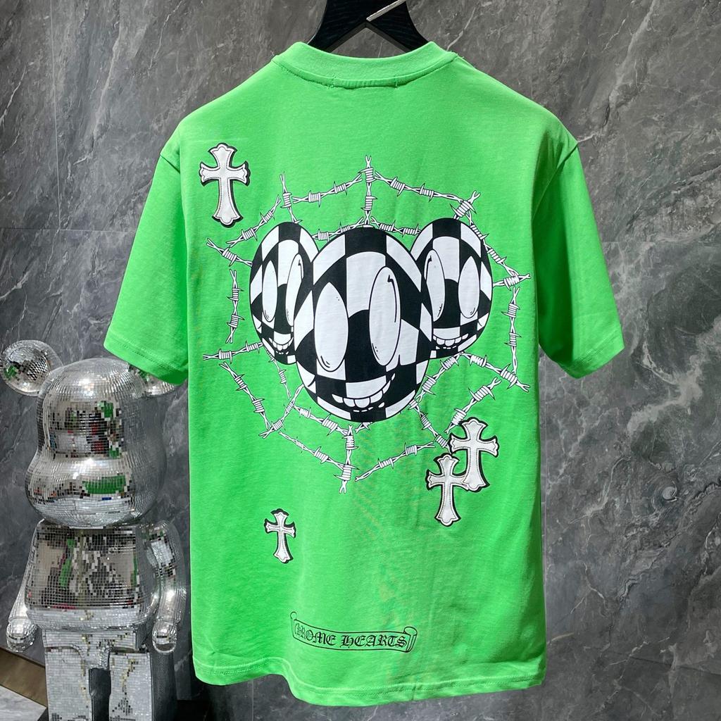 8553 CHROME HEARTS 2025 Лето Новая Высококачественный Хлопок Круглый Вырез Свободный Большой Размер Мужская и Женская Футболка Парная Футболка
