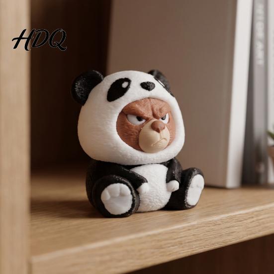 PLA Plastic Figurine Grumpy Bear with Panda Hood Cute Animal Desktop Ornament for Car Dashboard Accessory Dashboard Compact Statue Home Office