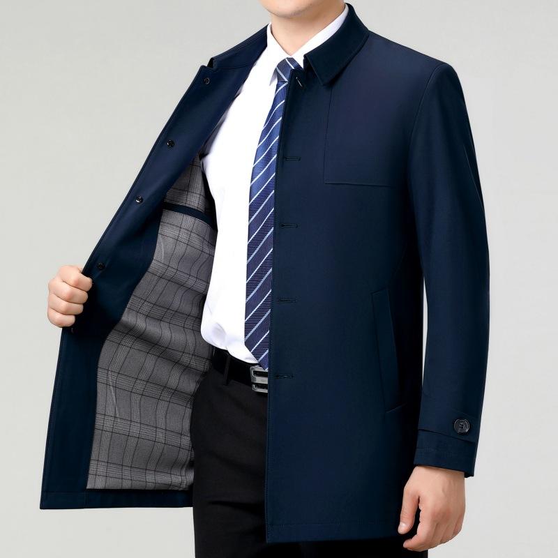 Высококачественная ветровка средней длины из шелка тутового дерева для мужчин, новая куртка в деловом стиле с тонкими лацканами на осень