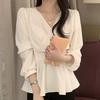Spring and Summer Chiffon Shirt Women's Design Sense Elegant V-neck Temperament Waist Lace-up Long-sleeved Shirt Top