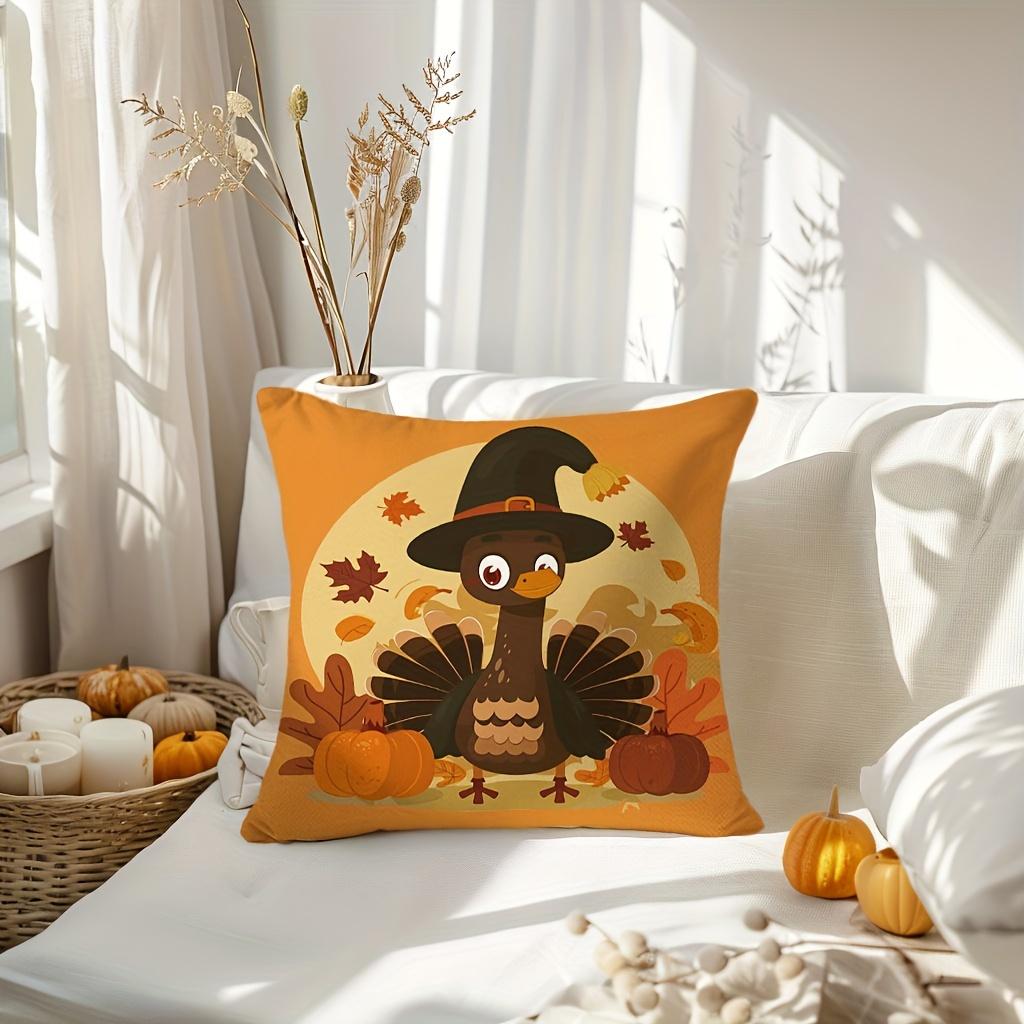 4Pcs Thanksgiving Turkey Pillowcase Autumn Leaf Pumpkin Decoration Polyester Blended Cushion Cover Sofa Sofa Outdoor Indoor Home