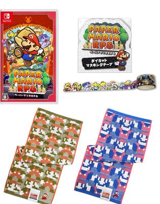 Paper Mario RPG Switch Набор из 2 полотенец для лица с рисунком Марио и маскировочная лента с концом - + (Узор Марио) + Высечка