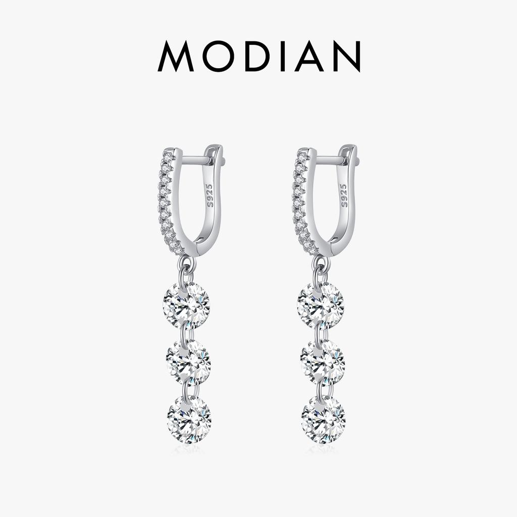 MODIAN 925 Silver Sparkling Luxury Clear CZ Swing Dangle Earrings Classic Wedding Drop Earrings For Women Jewelry