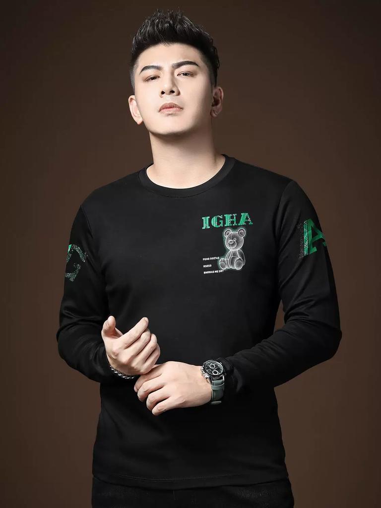 European Station 2025 New Trendy Brand Bear Print Long-Sleeve T-Shirt Men's Autumn Casual Round-Neck Base Shirt Tee