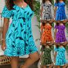 Fashion Women Plus Size Casual Floral Print Short Sleeves  Short Dress