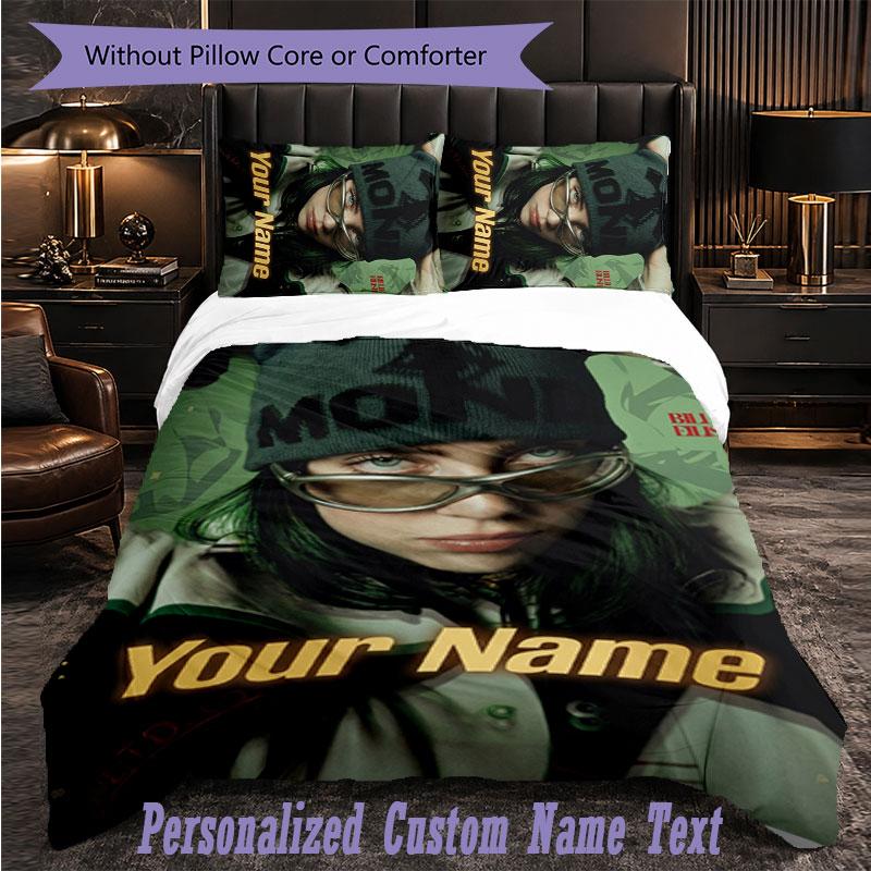Personalized 3Pcs Bedding SetBillie Eilish Custom Text Duvet Cover Pillowcase Set Bedroom Gift