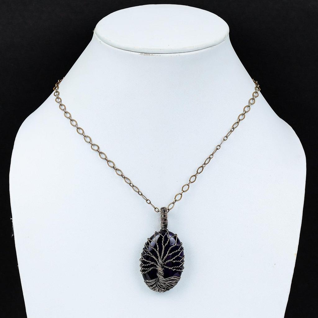 Древо Жизни Фиолетовый Флэш Лабрадорит Драгоценный Камень Чистая Медная Проволока Обернутая Ювелирные Изделия Ручной Работы Подвеска