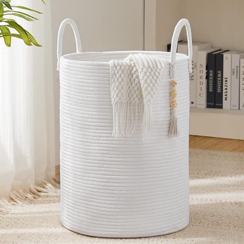 Woven Laundry Hamper Basket, Large Capacity Storage Basket for Clothes, Blankets, Underwear, Living Room Bedroom Home Organization Basket