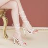 Fashion 2025 Stiletto Heels Strappy Sandals Pointed Toe High Very Heel Black Shoes Strap White Summer Party Rom Elegant Women