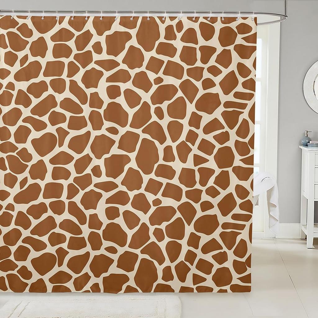 Giraffe Skin Print Kids Shower Curtains,Wild Animals Fur Texture Abstract Bathroom Curtains,Girls Boys Adults Xmas Decor,Rustic