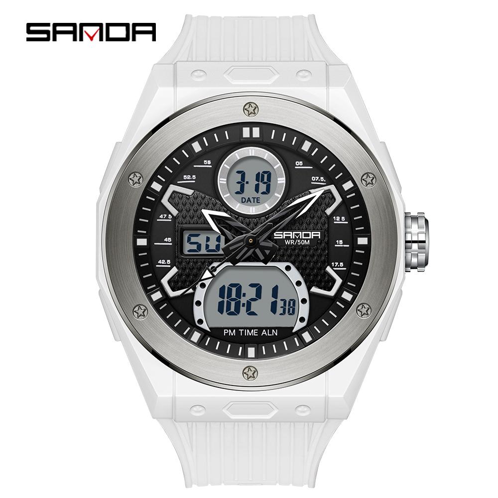 SANDA Watch Men Military Sport Quartz Digital LED Wristwatch Top Brand Luxury Stopwatch Waterproof Male Electronic Clock 3138