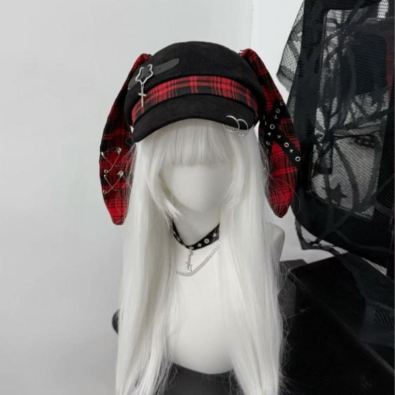 Rabbit Ears Gothic Subcultural Fashion Steampunk Spicy Girl Women Punk Detachable Baseball Cap Long Bunny Ear Beret Sun Hats