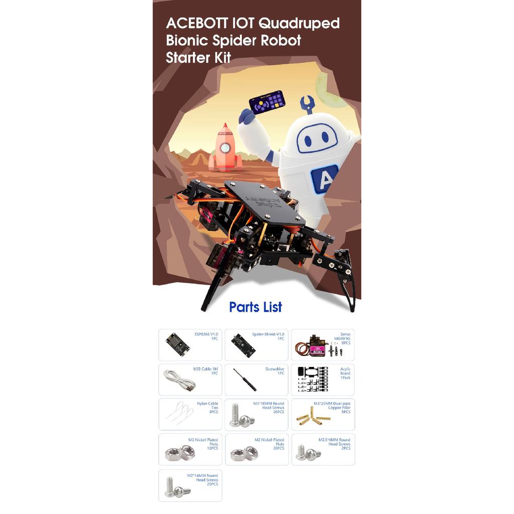 ACEBOTT ESP8266 Бионический Четвероногий Паук Робот Комплект Управление через Приложение Ходьба Ползание STEM Робототехника Проект для Arduino ESP32