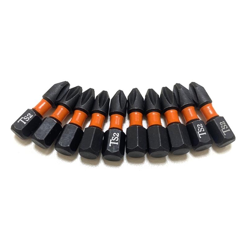 10Pcs Impact Antislip Screwdriver Bit 1/4inch Hex Shank Magnetic Tip Crossing Screwdriver Bit Set Impact Bit