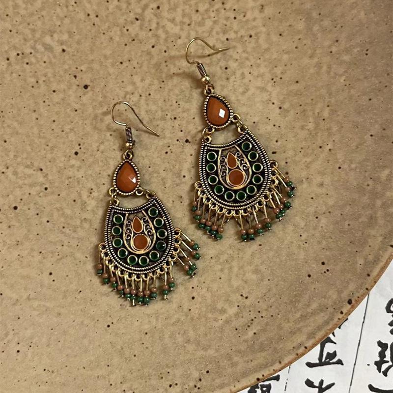 Капающее масло в китайском стиле, капающие водой рисовые бусины, серьги-крючки с бахромой, ретро-серьги, персонализированный креатив, серьги высокого класса, женские