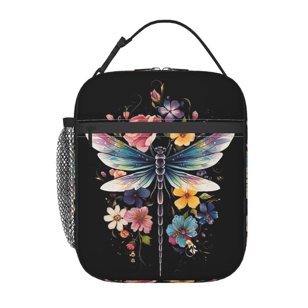 Яркая Стрекоза с Цветком Изолированная Сумка для Ланча для Женщин Детей Портативные Ланч-Боксы Термо-Ланч-Бокс Сумка-Тоут