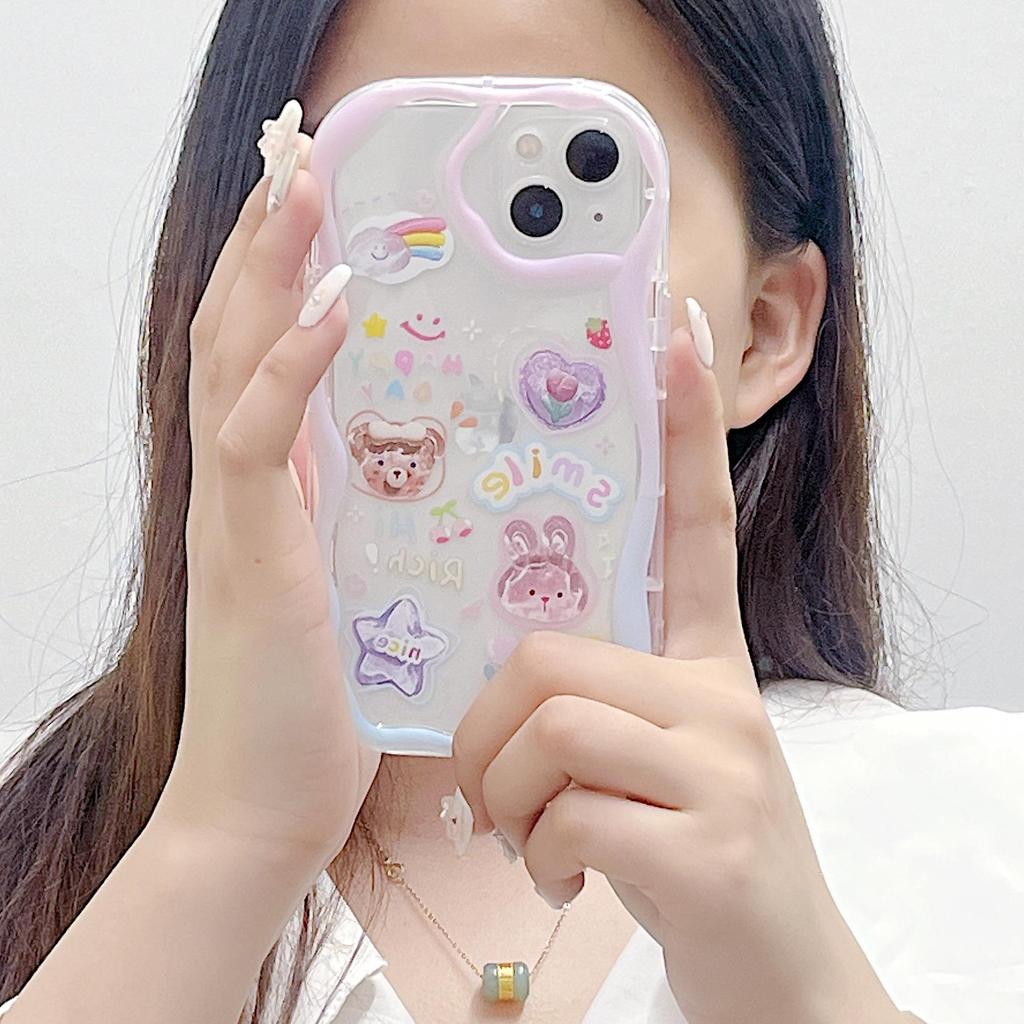 Cute Silicone Case for Redmi Note 12 11 Samsung A54 A14 iPhone 11 13 Oppo Reno 8T Infinix Note 30 Pro Funda Painted Cartoon Bear Cover Soft TPU Bumper