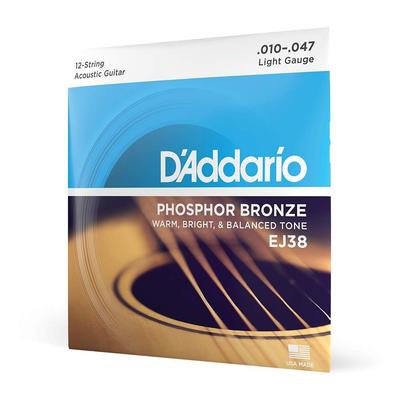 Акустическая гитара Фосфорные струны D'Addario EJ38, Бронза, Легкие, 12-струнные, .010-.047