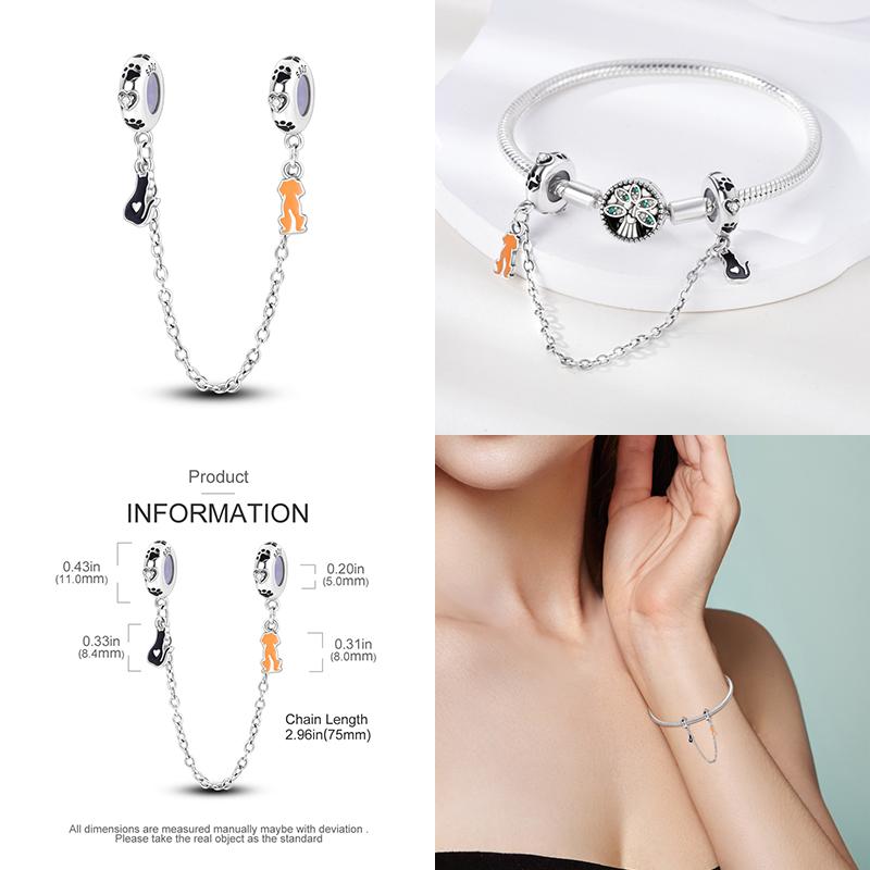 Новинка Шарм-бусина с цепочкой безопасности Звезда Луна Демонический глаз Подходит для оригинального браслета-шарма из стерлингового серебра 925 пробы Женские изысканные украшения