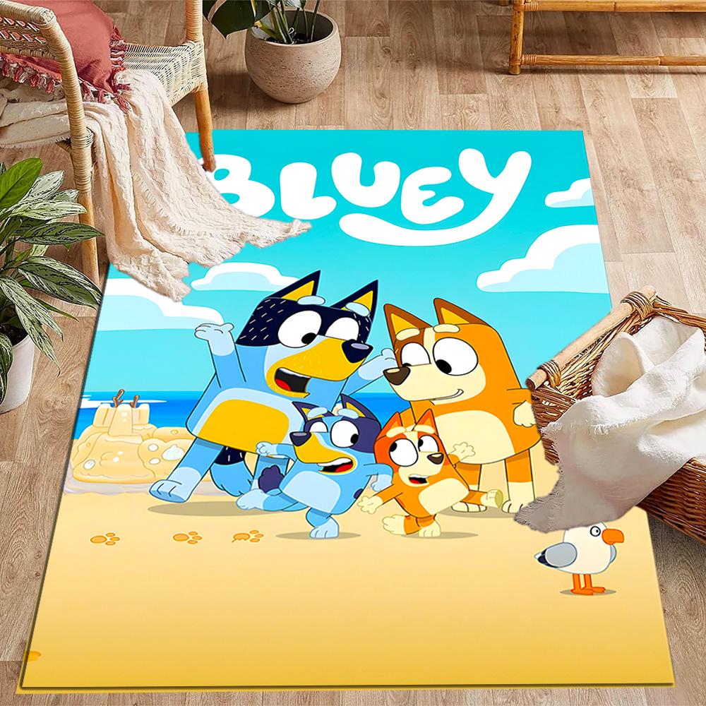 Bluey's Bus Adventure Themed Anti-Slip Rugs - Polyester Home Decor, Suitable for Bedrooms, Living Rooms, Doorways, Studios, and Decorations