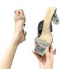 Крутые тапочки женские летние для улицы Новогодние прозрачные со стразами темпераментный толстый каблук хрустальные туфли на высоком каблуке женские