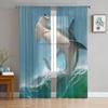 Ocean Wave Spray Shark Modern Tulle Curtains For Living Room Bedroom Home Kitchen Window Sheer Curtains