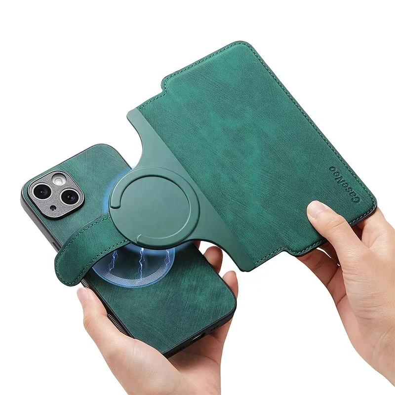 Flip PU Leather Card Holder Case for IPhone 18 17 16 15 14 13 12 11 Pro Max 17E 16E Magnetic 2 in 1 Full Protection Wallet Cover