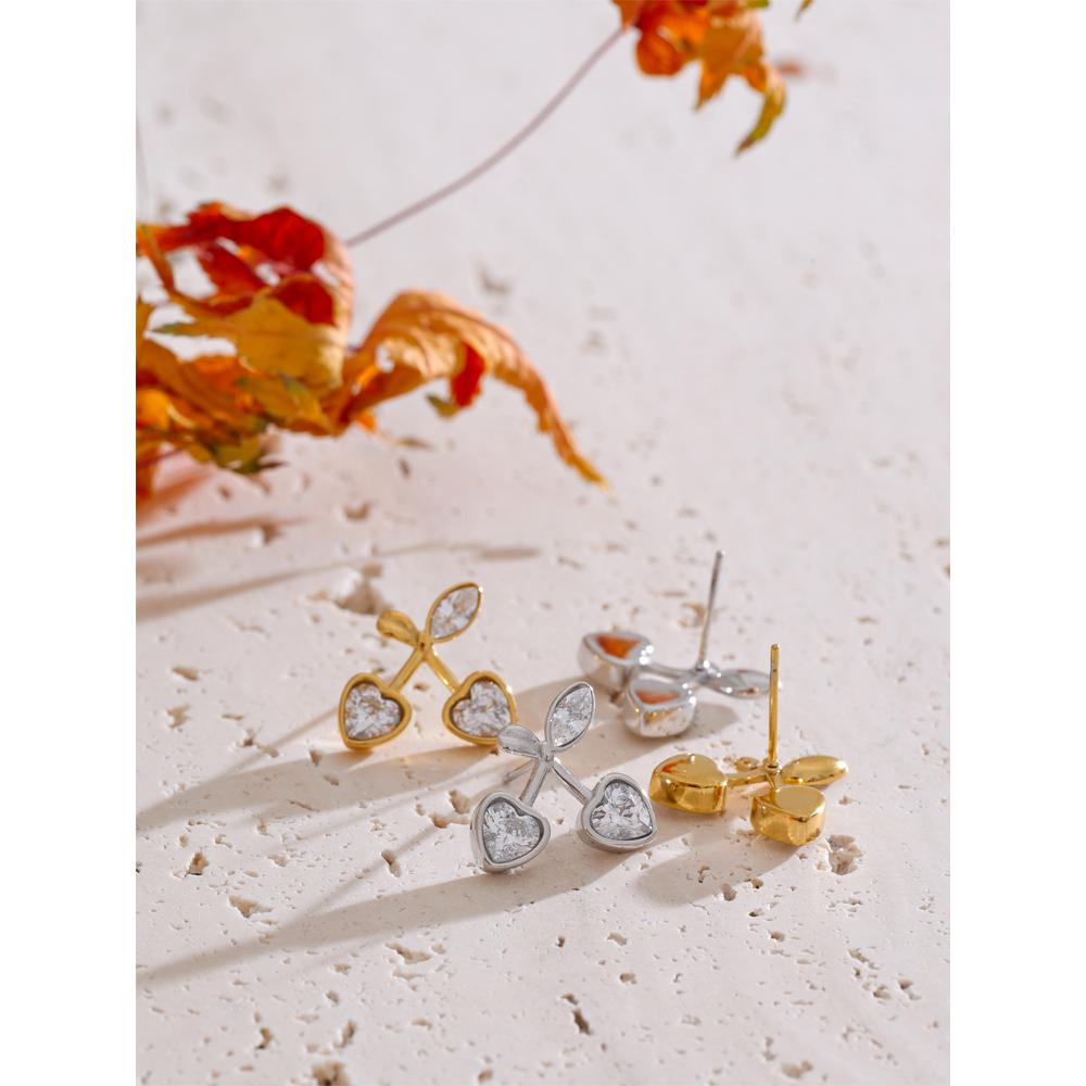 Yhpup Cute Shiny Cherry Stud Earrings Waterproof Chic Daily Jewelry for Women Stainless Steel PVD Plated Fruit Trendy Accessory