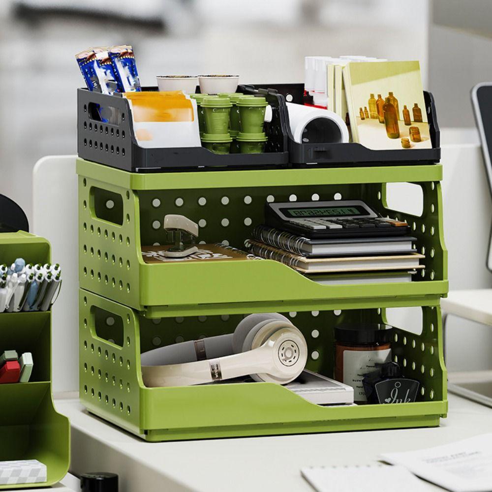 Plastic Storage Box Perforated Board Desktop Bookshelf Toy Container Foldable Storage Baskets  Home