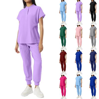 Женские однотонные брюки с короткими рукавами и карманами, брюки с завязками на ногах, комплект из двух предметов для работы