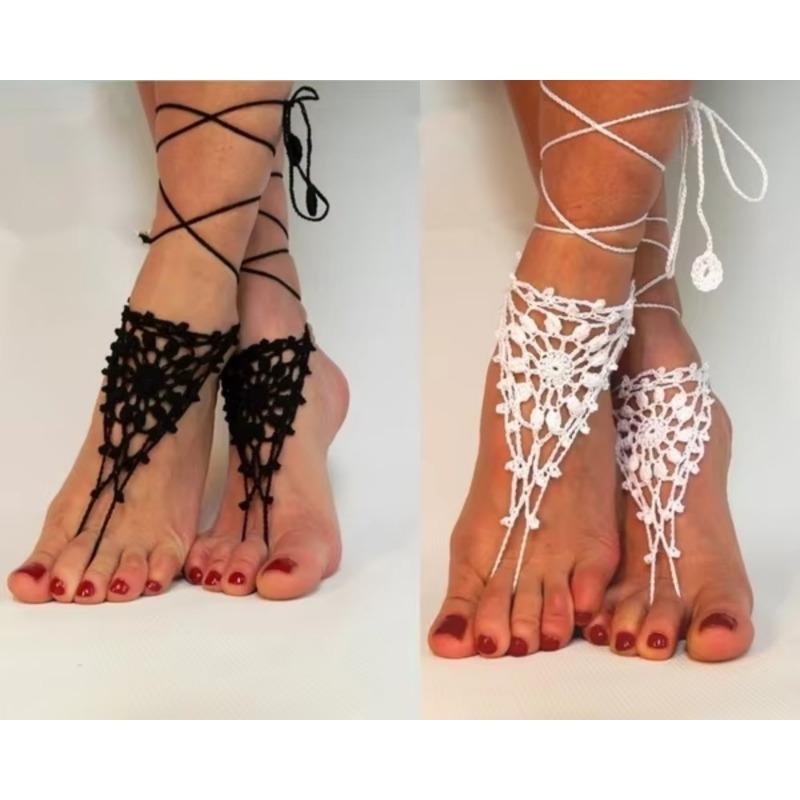 Crochet Barefoot Sandals, Anklet Barefoot Sandles, Foot Jewelry, Steampunk, Lace, Black