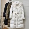 Solid Color Casual Hooded Long Down Coat Knee-length Thickened Slim-fit Slimming Waist Warm Down Coat