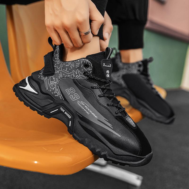 Осень и зима внешняя торговля большой размер новые теплые кожаные папины кроссовки толстая подошва амортизация нескользящие спортивные кроссовки для бега модная обувь