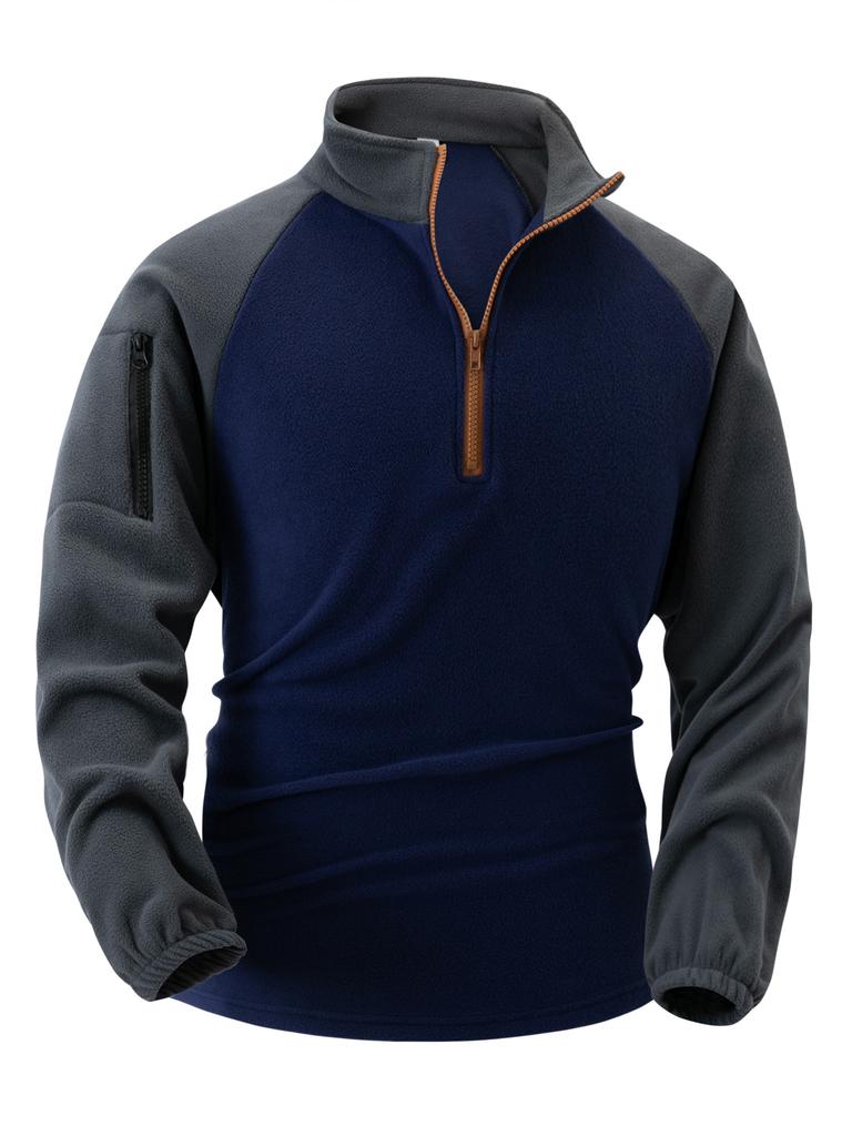 Men's Stand Collar Sweatshirts Fashion Patchwork Half Zipper Long Sleeved Sports Hoodie Pullover Sweatshirt Men