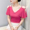Летняя футболка с коротким рукавом, облегающая женская, модная, с V-образным вырезом, сексуальная, с открытыми плечами, новая уличная одежда для девушек, сетчатые топы