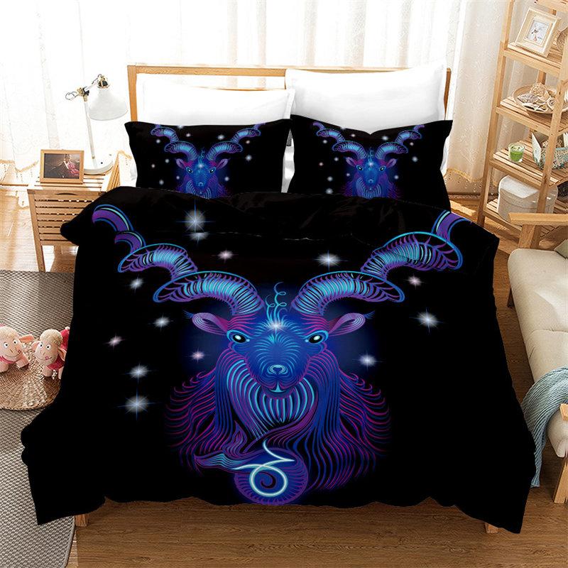 3D Aries Duvet Cover Set Twelve Constellations Bedding Set For Teens Kids Dorm Decor Microfiber Exotic Abstract Art Quilt Cover