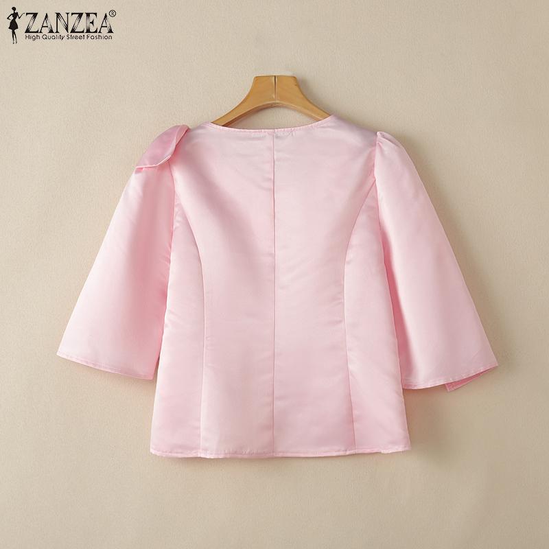 ZANZEA Женская летняя свободная повседневная блузка с V-образным вырезом и рукавом 3/4