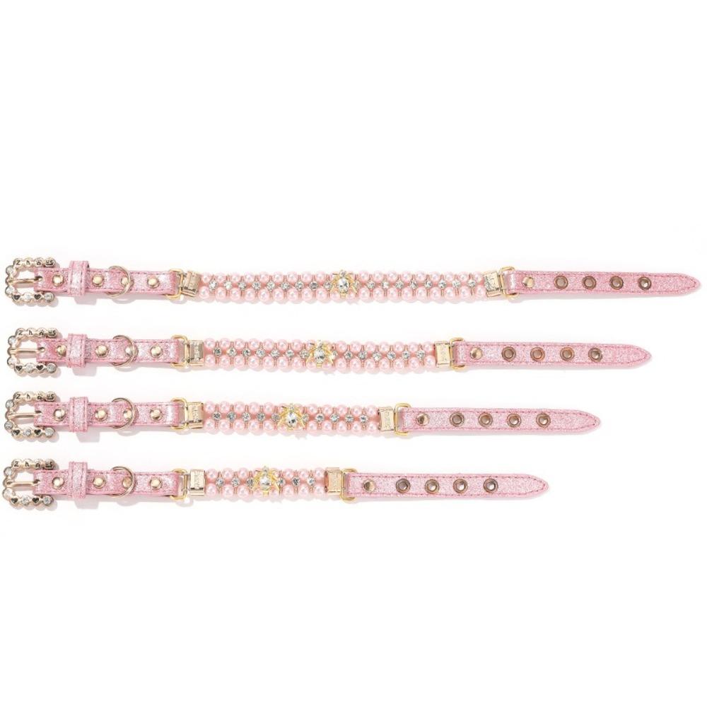 Rhinestone Cat Necklace PU Neck Strap for Small Dogs Neck Chain Dog Cat Pearl Collars  Pet Gift