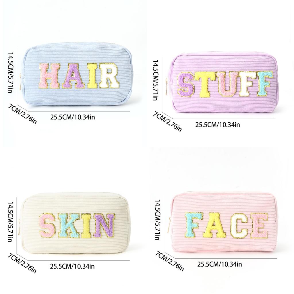 Letter Design Corduroy Toiletry Organizer With Breathable Fabric For Daily Use