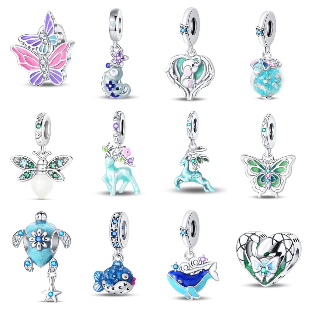 S925 Silver Glow In The Dark Beaded Butterfly Firefly Deer Pendant 925 Silver Bracelet DIY Jewelry Making Kit Accessories Set